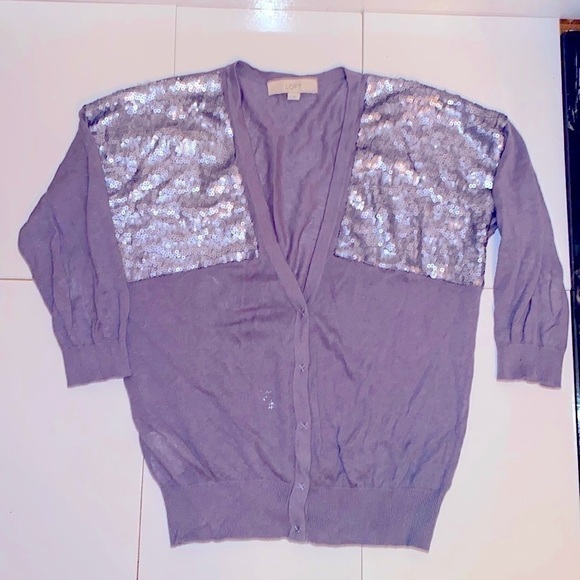 LOFT Sweaters - Loft Lilac cotton and linen cardigan knit sweater. Sequin detail. Size M.NWOT.